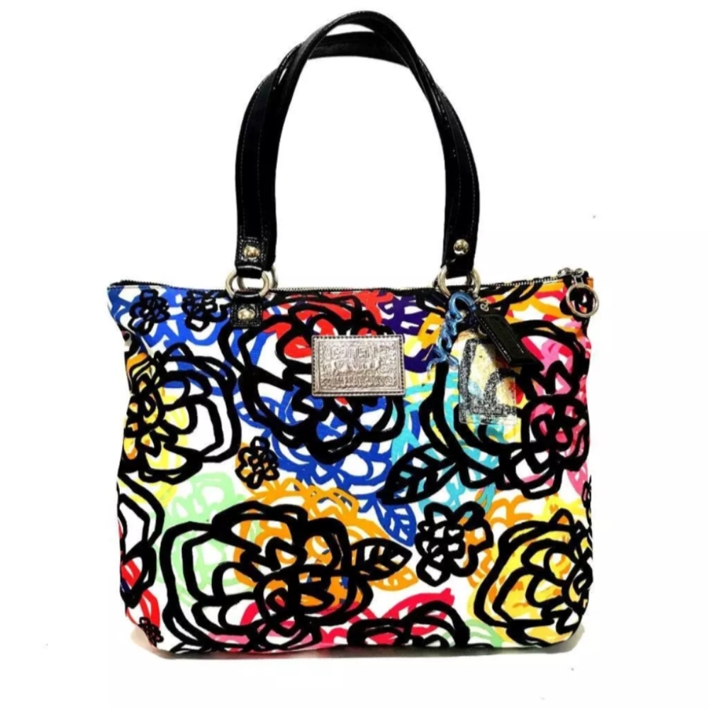 Coach Multicolor Floral Print Shoulder Bag - Black Handles